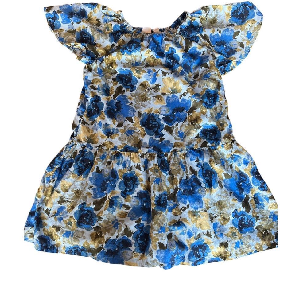 Girls Gap Floral Dress, Medium / 8, Blue, Lined, 100% Cottom, Flutter Sleeve